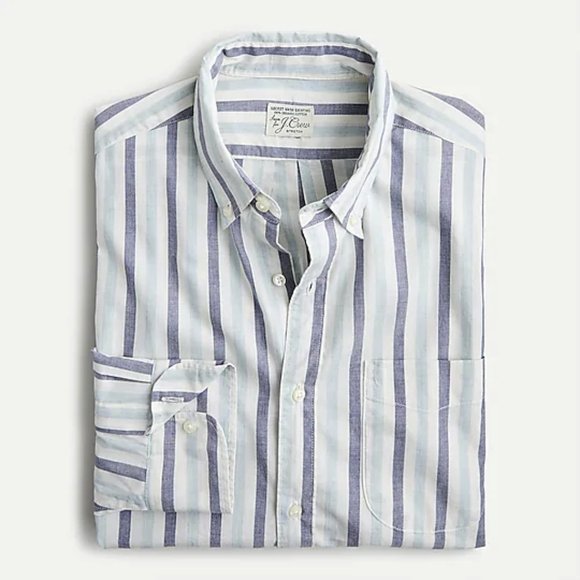 NWT J Crew Slim Fit Untucked Blue Striped Organic Cotton Secret Wash Shirt - Picture 1 of 2